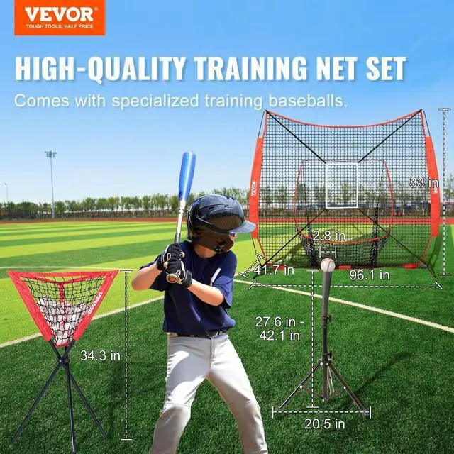 Alt view image 2 of 7 - Softball Practice Net, Portable Baseball Training Net for Hitting, Batting, Catching, Pitching - Backstop Equipment with Bow Frame, Carry Bag, Strike Zone, Batting Tee
