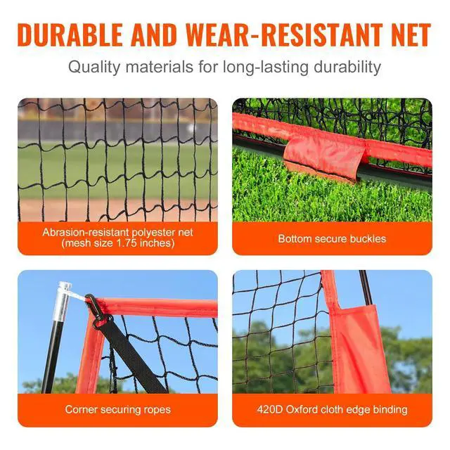 Alt view image 5 of 7 - Softball Practice Net, Portable Baseball Training Net for Hitting, Batting, Catching, Pitching - Backstop Equipment with Bow Frame, Carry Bag, Strike Zone, Batting Tee