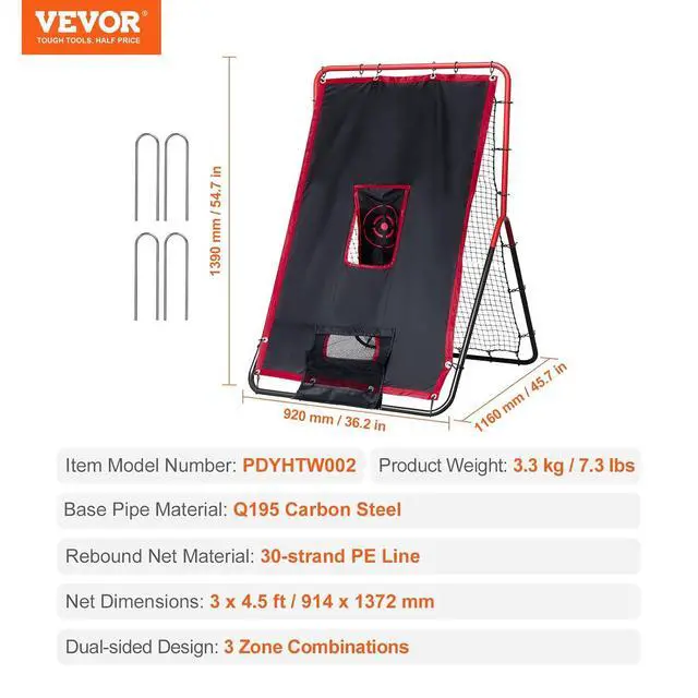 Alt view image 7 of 7 - Baseball and Softball Rebounder Net, PitchBack Baseball Pitching Net, Volleyball Pitch Return Trainer Rebound Net with Pitching Target, All Angle Fielding Rebound Net for Grounders Pop Flies