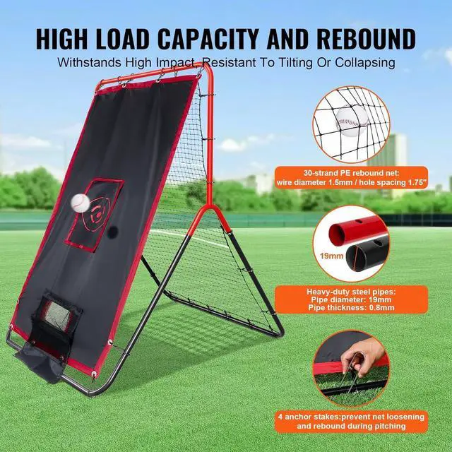 Alt view image 5 of 7 - Baseball and Softball Rebounder Net, PitchBack Baseball Pitching Net, Volleyball Pitch Return Trainer Rebound Net with Pitching Target, All Angle Fielding Rebound Net for Grounders Pop Flies
