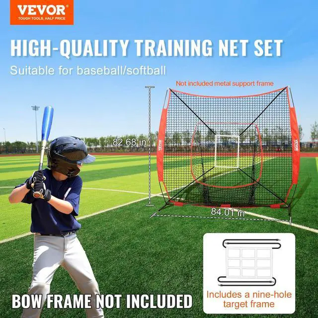 Alt view image 2 of 7 - 7x7ft Baseball Softball Practice Net, Portable Baseball Training Net for Hitting Batting Catching Pitching, Backstop Baseball Equipment Training Net