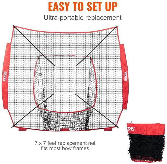 Alt view image 6 of 7 - 7x7ft Baseball Softball Practice Net, Portable Baseball Training Net for Hitting Batting Catching Pitching, Backstop Baseball Equipment Training Net