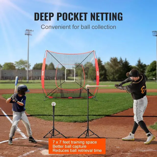 Alt view image 7 of 7 - 7x7ft Baseball Softball Practice Net, Portable Baseball Training Net for Hitting Batting Catching Pitching, Backstop Baseball Equipment Training Net