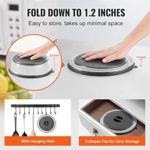 Alt view image 6 of 7 - Microwave Splatter Covers, 2 Pack 10.4" Collapsible Microwave Lid for Food, 300°F Heat-Resistant PP Splatter Guard for Plate Dish, Multi-Use Kitchen Colander Gadget for Washing Fruits Vegetables