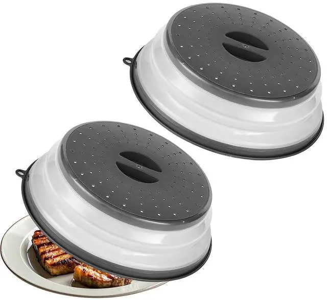 Main image of Microwave Splatter Covers, 2 Pack 10.4" Collapsible Microwave Lid for Food, 300°F Heat-Resistant PP Splatter Guard for Plate Dish, Multi-Use Kitchen Colander Gadget for Washing Fruits Vegetables