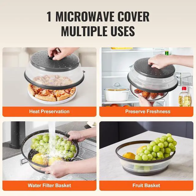Alt view image 5 of 7 - Microwave Splatter Covers, 2 Pack 10.4" Collapsible Microwave Lid for Food, 300°F Heat-Resistant PP Splatter Guard for Plate Dish, Multi-Use Kitchen Colander Gadget for Washing Fruits Vegetables