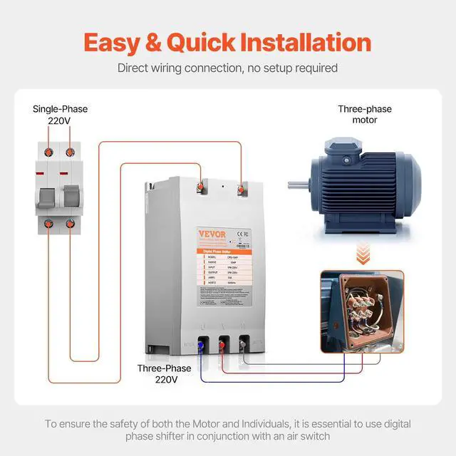 Alt view image 6 of 7 - 3 Phase Converter - 15HP 53A 220V Single Phase to 3 Phase Converter, 220V Input/Output, Digital Phase Shifter for Residential & Light Commercial Use (One Converter for One Motor Only)