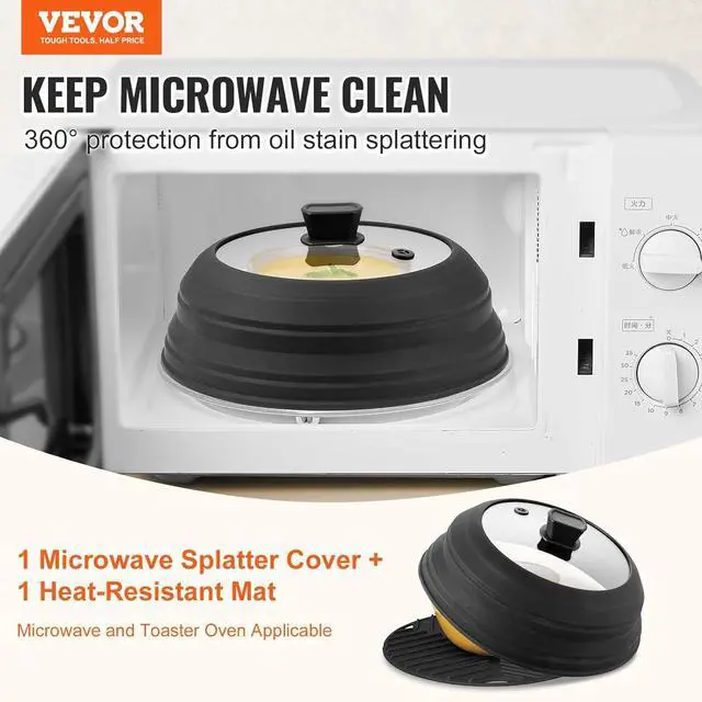 Alt view image 2 of 7 - Microwave Splatter Cover & Mat, 10.8" Collapsible Microwave Lid for Food, 500°F Heat-Resistant Silicone & Tempered Glass Splatter Guard for Plate Dish, Multi-Purpose Kitchen Gadget with Handle