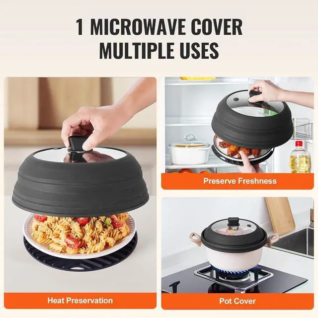 Alt view image 5 of 7 - Microwave Splatter Cover & Mat, 10.8" Collapsible Microwave Lid for Food, 500°F Heat-Resistant Silicone & Tempered Glass Splatter Guard for Plate Dish, Multi-Purpose Kitchen Gadget with Handle
