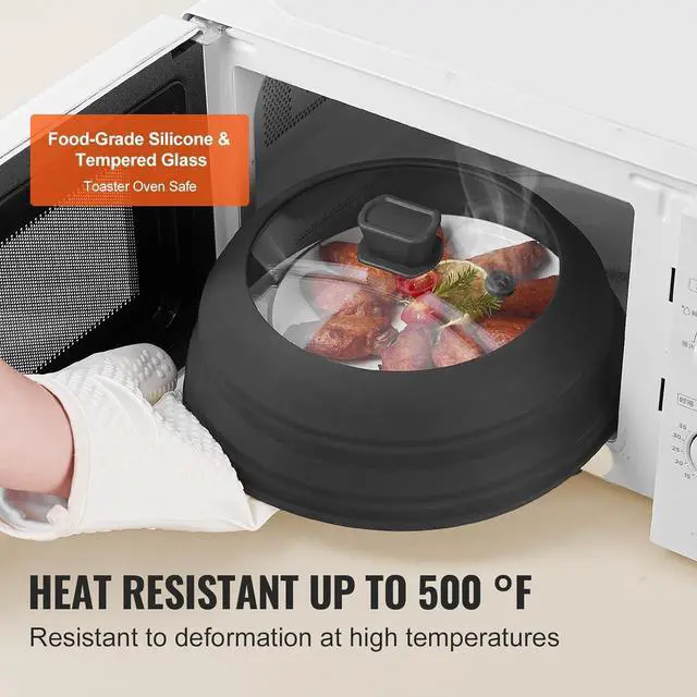 Alt view image 4 of 7 - Microwave Splatter Cover & Mat, 10.8" Collapsible Microwave Lid for Food, 500°F Heat-Resistant Silicone & Tempered Glass Splatter Guard for Plate Dish, Multi-Purpose Kitchen Gadget with Handle