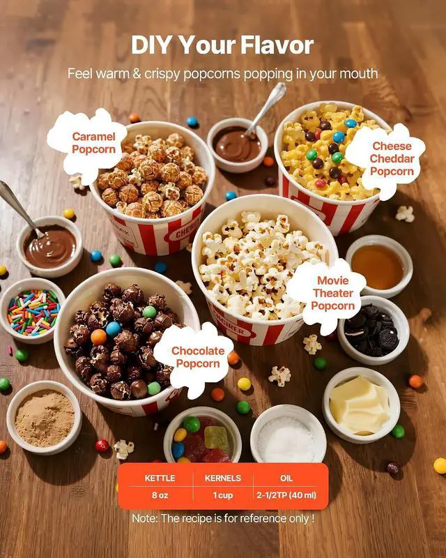 Alt view image 3 of 7 - Popcorn Machine, 8oz Stainless Steel Kettle, 800W Commercial Countertop Popcorn Maker, 48 Cups per Batch Theater Style Popper, with 2-Button Control Glass Wall PC Door 1 Scoop 3 Spoons, Black