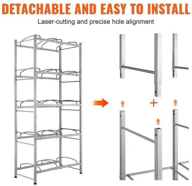 Alt view image 4 of 7 - 5 Tiers Water Jug Holder, 5 Gallon Water Bottle Holder, Double Row Water Bottle Rack for 10 Bottles, Heavy Duty Water Jug Rack for Kitchen, Office, Living Room, Silver Gray
