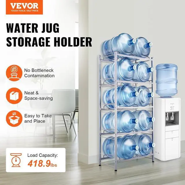 Alt view image 2 of 7 - 5 Tiers Water Jug Holder, 5 Gallon Water Bottle Holder, Double Row Water Bottle Rack for 10 Bottles, Heavy Duty Water Jug Rack for Kitchen, Office, Living Room, Silver Gray