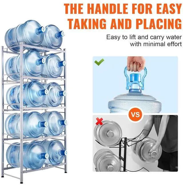 Alt view image 6 of 7 - 5 Tiers Water Jug Holder, 5 Gallon Water Bottle Holder, Double Row Water Bottle Rack for 10 Bottles, Heavy Duty Water Jug Rack for Kitchen, Office, Living Room, Silver Gray