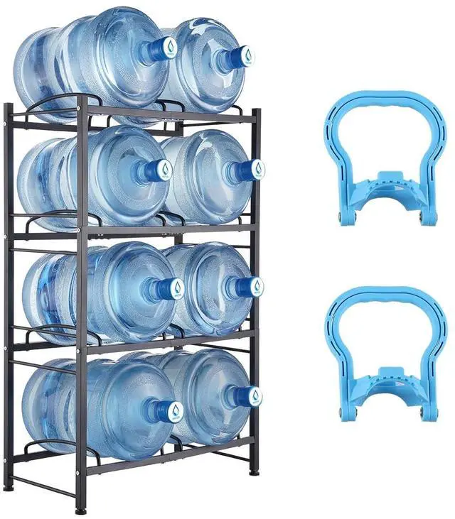 Main image of 4 Tiers Water Jug Holder, 5 Gallon Water Bottle Holder, Double Row Water Bottle Rack for 8 Bottles, Heavy Duty Water Jug Rack for Kitchen, Office, Living Room, Black