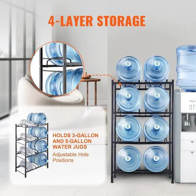 Alt view image 3 of 7 - 4 Tiers Water Jug Holder, 5 Gallon Water Bottle Holder, Double Row Water Bottle Rack for 8 Bottles, Heavy Duty Water Jug Rack for Kitchen, Office, Living Room, Black