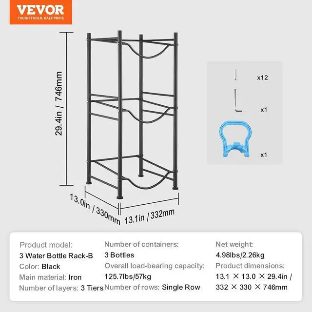 Alt view image 7 of 7 - 5 Gallon Water Jug Holder, 3 Tiers Water Bottle Holder, Heavy Duty Water Bottle Rack with 3 Slots, Detachable Water Jug Stand for Kitchen, Office, Living Room- Black
