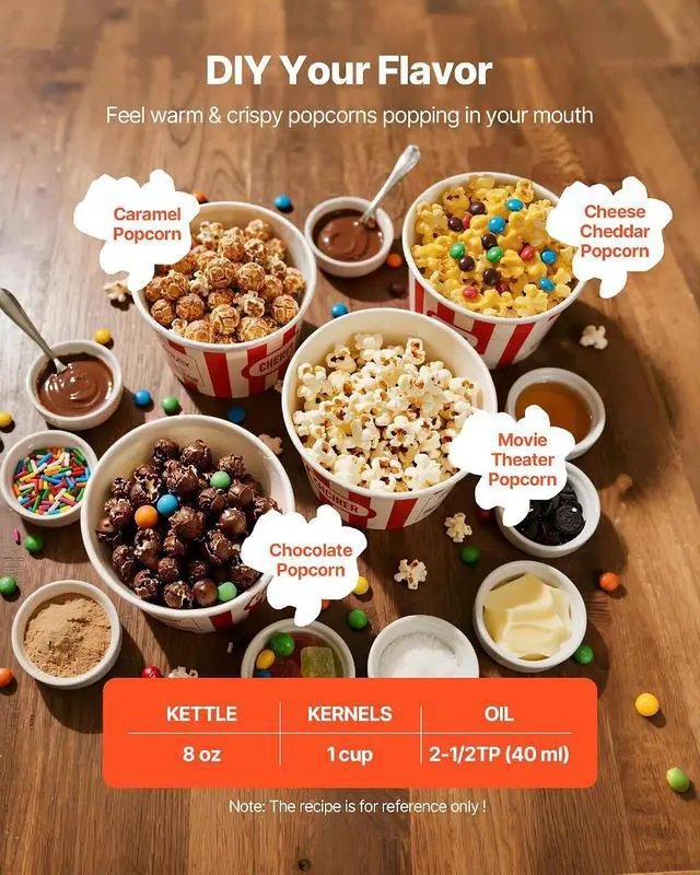 Alt view image 3 of 7 - Popcorn Machine with Cart, 8oz Stainless Steel Kettle, 800W Commercial Popcorn Maker, 48 Cups per Batch Theater Style Popper, with 2-Button Control Glass Wall PC Door 1 Scoop 3 Spoons, Red