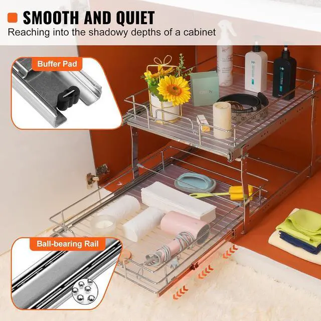 Alt view image 3 of 7 - 2 Tier 20"Wx21.2"Dx15.2"HPull Out Cabinet Organizer, Heavy Duty Slide Out Pantry Shelves, Steel Roll Out Drawers, Sliding Drawer Storage for Home, 21.5"Wx22.5"Dx19"H Install Size for Cabinet