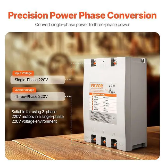 Alt view image 2 of 7 - 3 Phase Converter - 15HP 53A 220V Single Phase to 3 Phase Converter, 220V Input/Output, Digital Phase Shifter for Residential & Light Commercial Use (One Converter for One Motor Only)