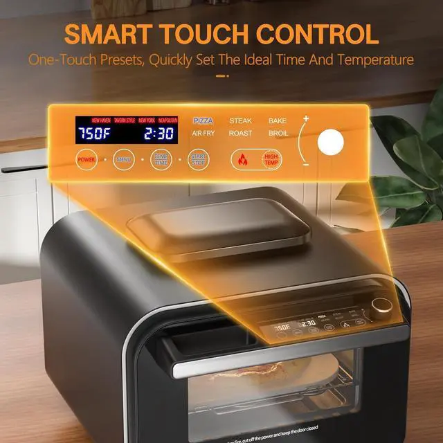 Alt view image 3 of 7 - G.a HOMEFAVOR 1800W Electric Countertop Pizza Oven, 12 inch Indoor Multi-Function Pizza Maker with Air Fry, Bake, Roast, Broil & Grill, High Heat 750°F for Crispy Crust, Family Kitchen Appliance