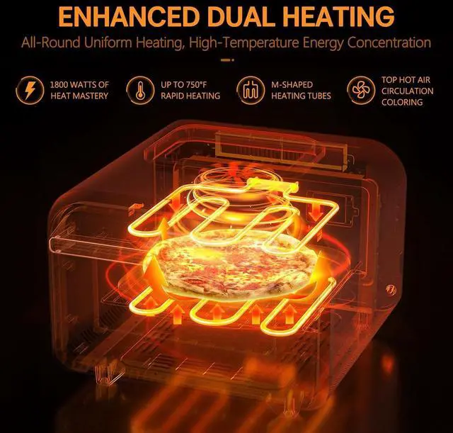 Alt view image 4 of 7 - G.a HOMEFAVOR 1800W Electric Countertop Pizza Oven, 12 inch Indoor Multi-Function Pizza Maker with Air Fry, Bake, Roast, Broil & Grill, High Heat 750°F for Crispy Crust, Family Kitchen Appliance