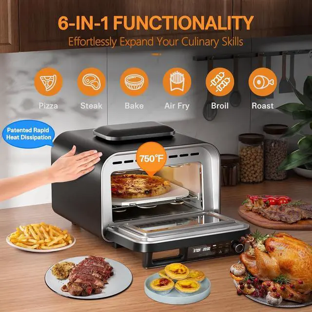 Alt view image 2 of 7 - G.a HOMEFAVOR 1800W Electric Countertop Pizza Oven, 12 inch Indoor Multi-Function Pizza Maker with Air Fry, Bake, Roast, Broil & Grill, High Heat 750°F for Crispy Crust, Family Kitchen Appliance