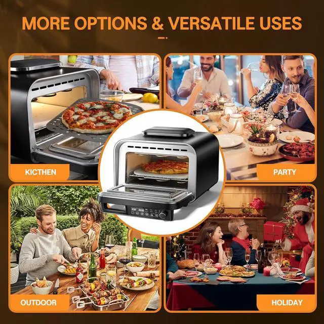 Alt view image 5 of 7 - G.a HOMEFAVOR 1800W Electric Countertop Pizza Oven, 12 inch Indoor Multi-Function Pizza Maker with Air Fry, Bake, Roast, Broil & Grill, High Heat 750°F for Crispy Crust, Family Kitchen Appliance