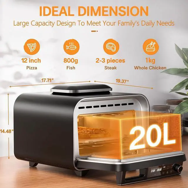 Alt view image 6 of 7 - G.a HOMEFAVOR 1800W Electric Countertop Pizza Oven, 12 inch Indoor Multi-Function Pizza Maker with Air Fry, Bake, Roast, Broil & Grill, High Heat 750°F for Crispy Crust, Family Kitchen Appliance