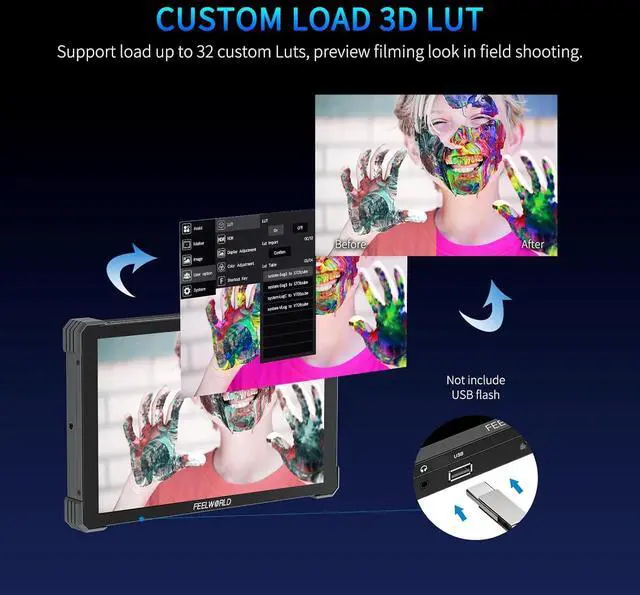 Alt view image 4 of 7 - FEELWORLD T10 10.1 Inch FHD 500nit Aluminium Camera Field DSLR Monitor Touchscreen Waveform HDR 3D LUT Out F970 Install and Power Kit
