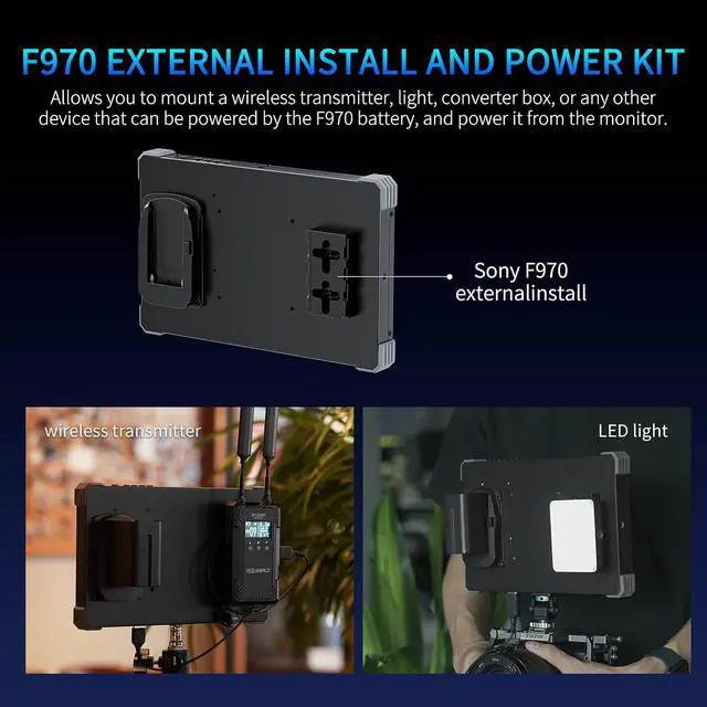 Alt view image 6 of 7 - FEELWORLD T10 10.1 Inch FHD 500nit Aluminium Camera Field DSLR Monitor Touchscreen Waveform HDR 3D LUT Out F970 Install and Power Kit
