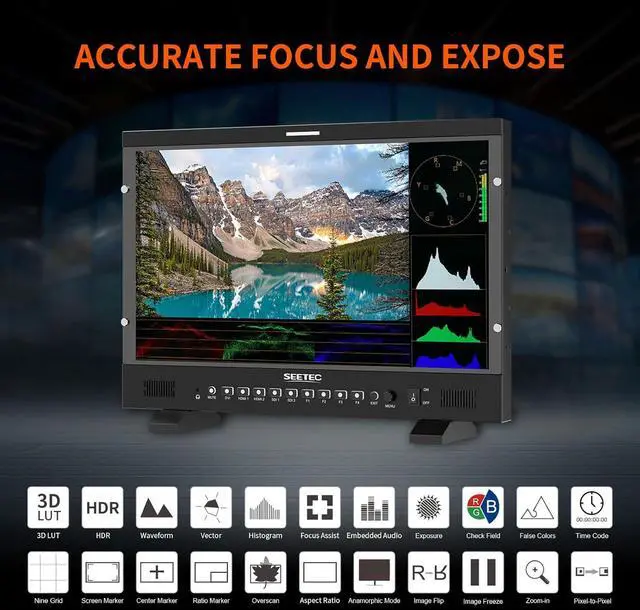 Alt view image 6 of 7 - P215 PRO 21.5" 1000nit Broadcast Director Production Monitor with LUT Waveform HDR, 3G SDI HDMI Input Output, HDMI Support 4K 60