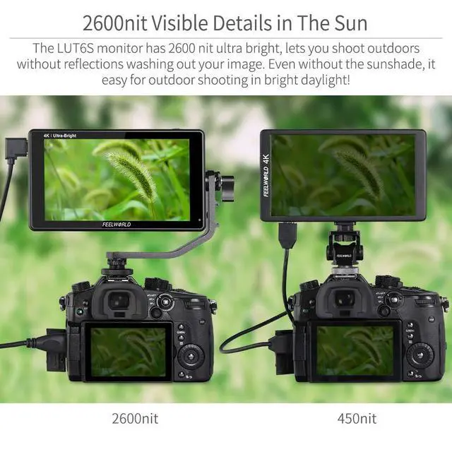 Alt view image 2 of 7 - FEELWORLD LUT6S 6 Inch SDI 2600nits HDR 3D LUT Touch Screen DSLR Camera Field Monitor with Waveform VectorScope Histogram 3G SDI 4K HDMI Input Output 1920X1080 IPS Panel