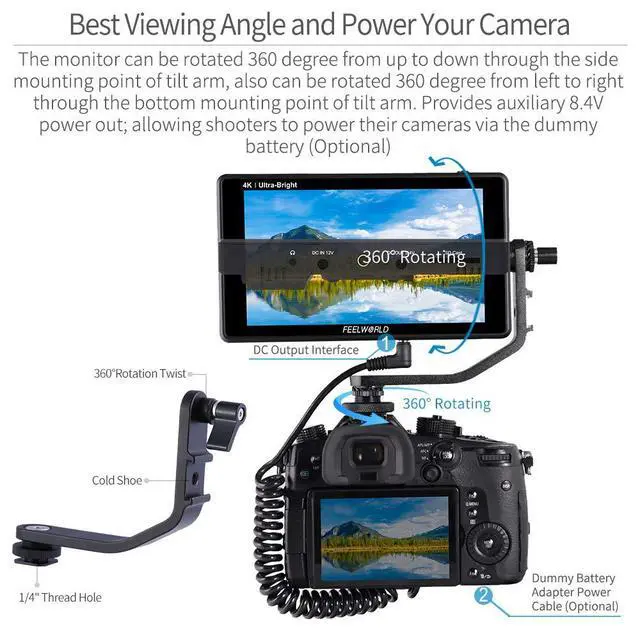 Alt view image 7 of 7 - FEELWORLD LUT6S 6 Inch SDI 2600nits HDR 3D LUT Touch Screen DSLR Camera Field Monitor with Waveform VectorScope Histogram 3G SDI 4K HDMI Input Output 1920X1080 IPS Panel
