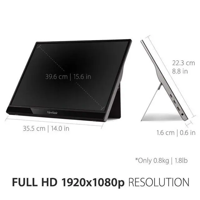 Alt view image 4 of 6 - ViewSonic VG1655 15.6 Inch 1080p Portable Monitor, IPS Display with Eye Care for Comfortable Mobile Workspaces and Second Screen Productivity, Built-in Stand, 60W USB-C, and mini HDMI Inputs