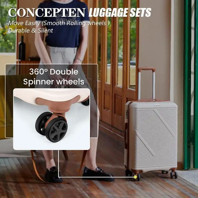 Alt view image 3 of 6 - CONCEPTEN Luggage Sets 3 Piece, 20 Inch Carry On Suitcases With Spinner Wheels, Lightweight Travel Luggage With TSA Lock, ABS Hardshell Suitcase (Blue)