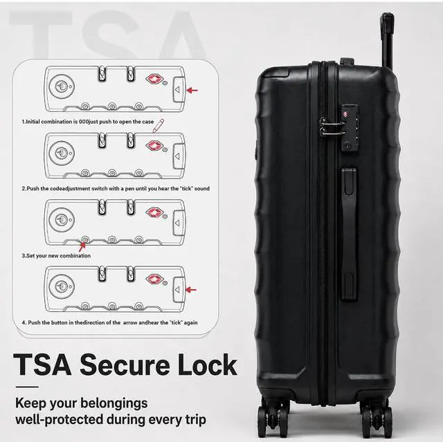 Alt view image 5 of 7 - 5 Piece Luggage Sets with Spinner Wheels, ABS Hard Shell Suitcase, TSA Lock