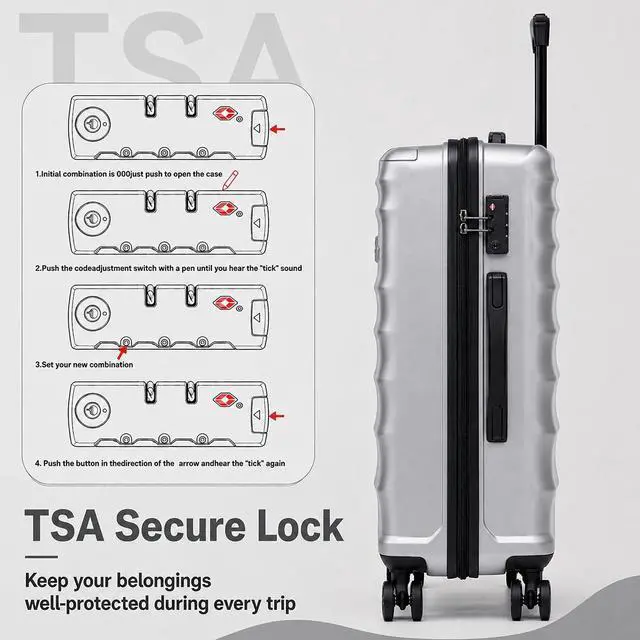 Alt view image 5 of 7 - CONCEPTEN 5 Piece Luggage Sets with Spinner Wheels, ABS Hard Shell Suitcase, TSA Lock