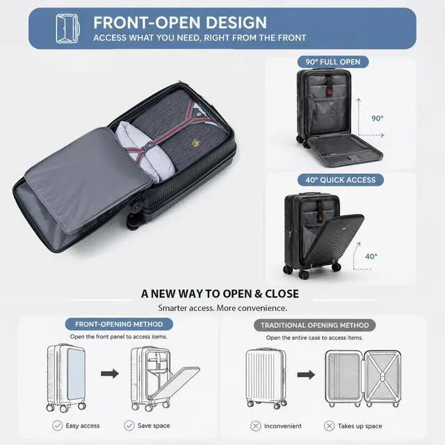 Alt view image 4 of 6 - CONCEPTEN 21'' Expandable Suitcase Set,PP Carry on Luggage Sets with TSA Lock,3 Piece