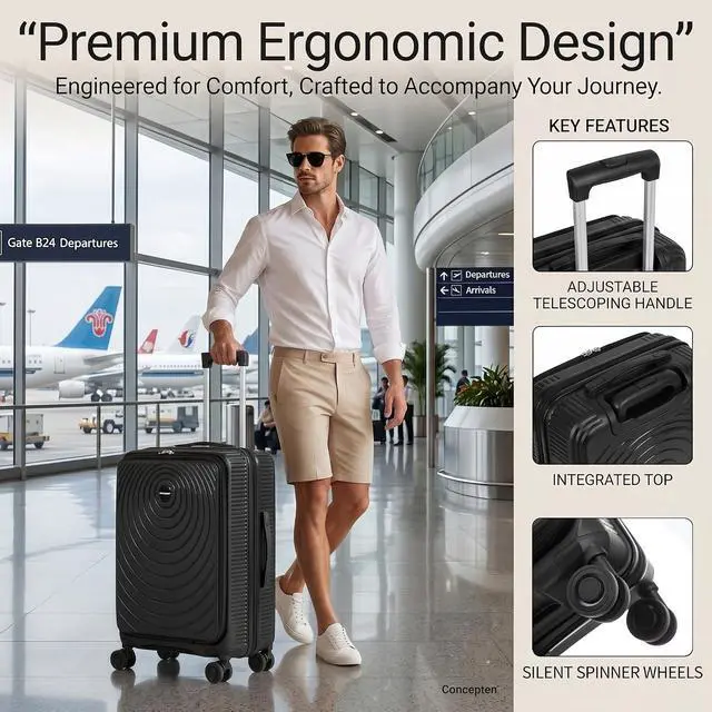 Alt view image 6 of 6 - CONCEPTEN 21'' Expandable Suitcase Set,PP Carry on Luggage Sets with TSA Lock,3 Piece
