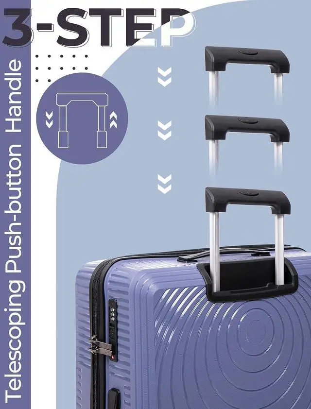 Alt view image 2 of 6 - CONCEPTEN Luggage Sets,Suitcases with Wheels, Hardshell Suitcase Set, PP Carry on Luggage Set with TSA Lock, Travel Luggage (Light Purple, Bag Type)