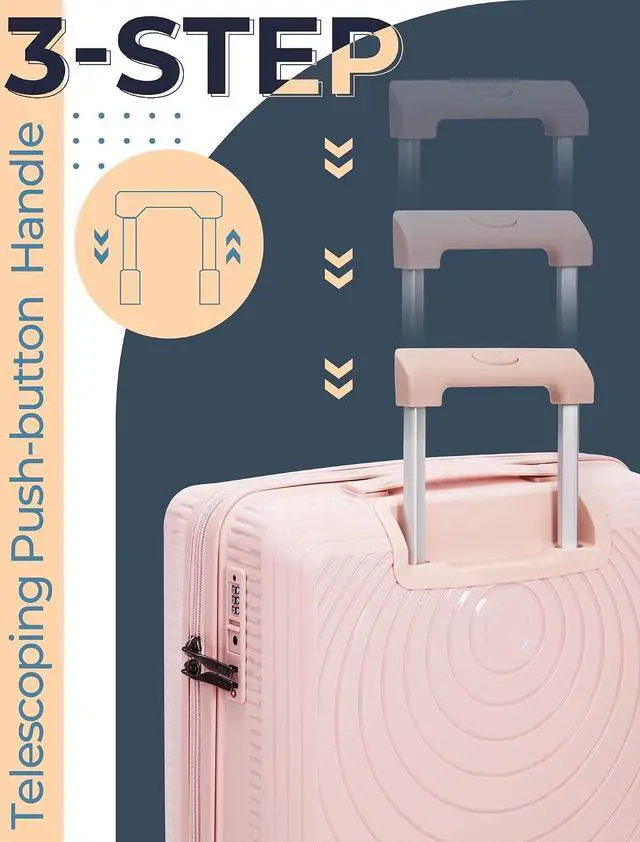 Alt view image 2 of 6 - CONCEPTEN Luggage Sets,Suitcases with Wheels, Hardshell Suitcase Set, PP Carry on Luggage Set with TSA Lock, Travel Luggage (Pink, Bag Type)