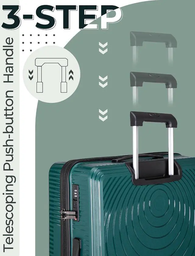 Alt view image 2 of 6 - CONCEPTEN Luggage Sets,Suitcases with Wheels, Hardshell Suitcase Set, PP Carry on Luggage Set with TSA Lock, Travel Luggage (Dark Green, Bag Type)