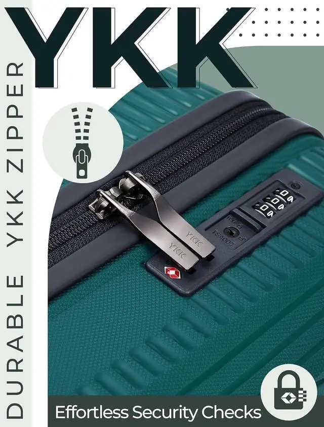 Alt view image 3 of 6 - CONCEPTEN Luggage Sets,Suitcases with Wheels, Hardshell Suitcase Set, PP Carry on Luggage Set with TSA Lock, Travel Luggage (Dark Green, Bag Type)