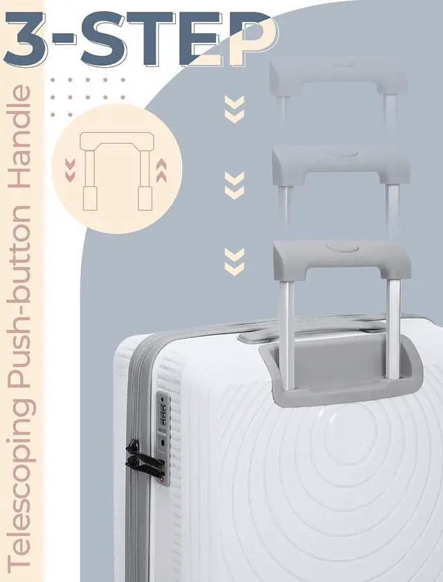 Alt view image 3 of 6 - CONCEPTEN Luggage Sets,Suitcases with Wheels, Hardshell Suitcase Set, PP Carry on Luggage Set with TSA Lock, Travel Luggage (White, Bag Type)