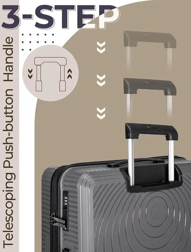 Alt view image 2 of 7 - CONCEPTEN Luggage Sets,Suitcases with Wheels, Hardshell Suitcase Set, PP Carry on Luggage Set with TSA Lock, Travel Luggage (Grey, Bag Type)