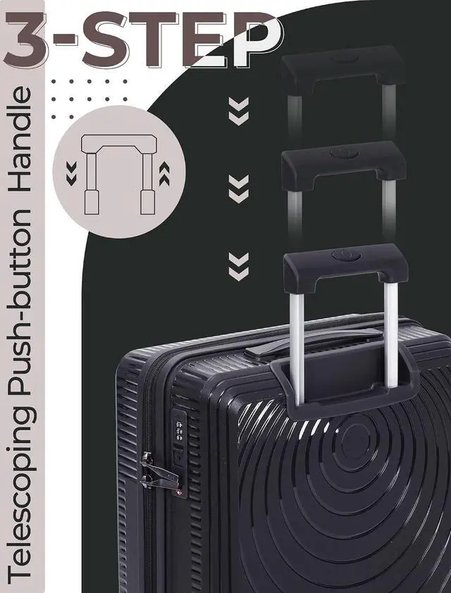 Alt view image 2 of 6 - CONCEPTEN Luggage Sets,Suitcases with Wheels, Hardshell Suitcase Set, PP Carry on Luggage Set with TSA Lock, Travel Luggage (Black, Bag Type)