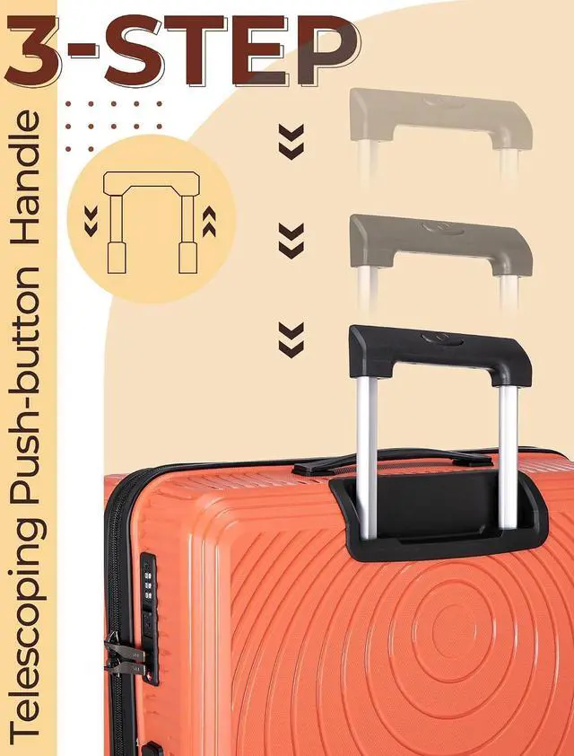 Alt view image 2 of 6 - CONCEPTEN Luggage Sets,Suitcases with Wheels, Hardshell Suitcase Set, PP Carry on Luggage Set with TSA Lock, Travel Luggage (Tangerine, Bag Type)