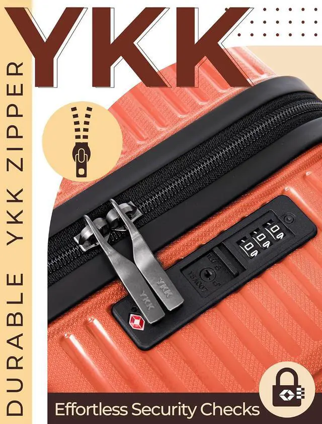 Alt view image 3 of 6 - CONCEPTEN Luggage Sets,Suitcases with Wheels, Hardshell Suitcase Set, PP Carry on Luggage Set with TSA Lock, Travel Luggage (Tangerine, Bag Type)