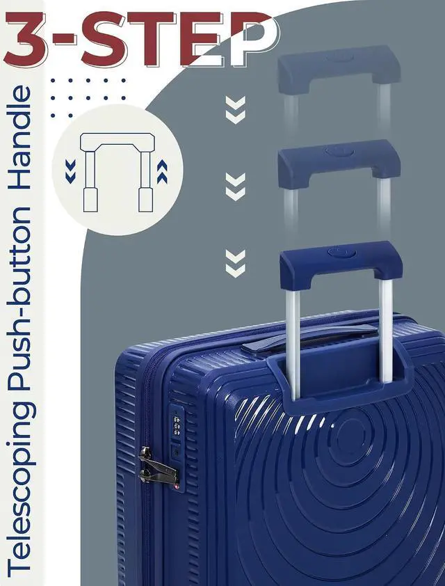 Alt view image 2 of 6 - CONCEPTEN Luggage Sets,Suitcases with Wheels, Hardshell Suitcase Set, PP Carry on Luggage Set with TSA Lock, Travel Luggage (Dark Blue, Bag Type)